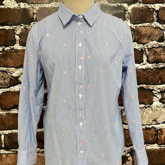 1901 Blue Shirt Top Button Up Stripes Pink Polka Dots Size Small - Picture 3 of 10